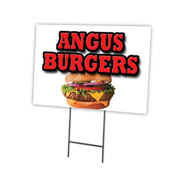 Angus Burgers Yard Sign & Stake outdoor plastic coroplast window, C-1216-DS-Angus Burgers